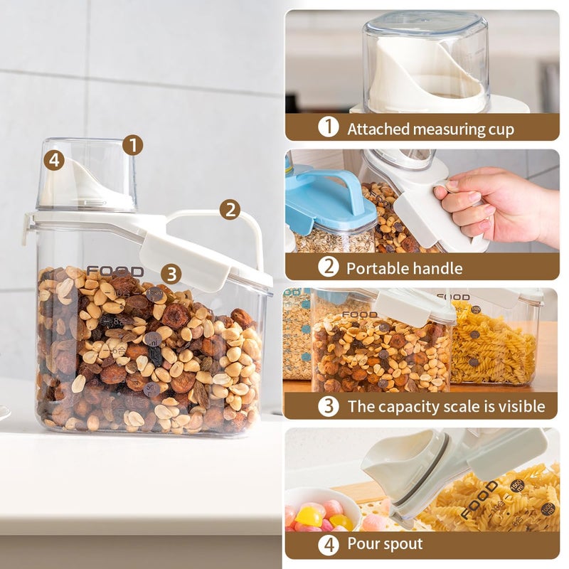 LANGMINGDE 2 PCS Airtight Storage Containers  2.8L/95fl.oz Cereal Rice Holder  Dog Cat Food Dispenser with Measuring Cup  BPA Free Clear Plastic Kitchen Pantry Organization Bin  1 Blue+1 White - Image 2